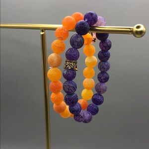 Dragon vein agate stone roll on bracelets orange and purple layer stack boho.